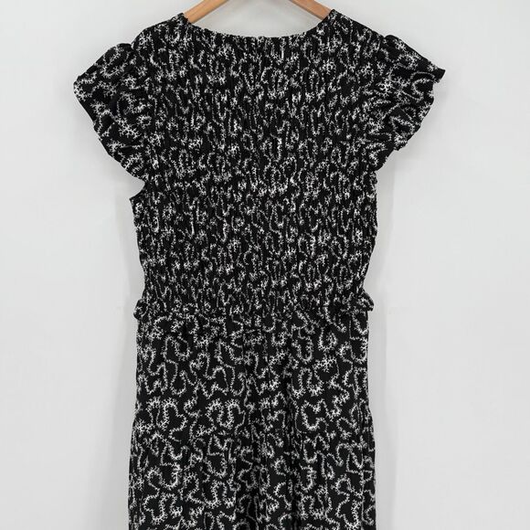 Sea New York Thandi Smocked Textured Maxi Dress Short Flutter Sleeve 8 Black - Picture 6 of 10